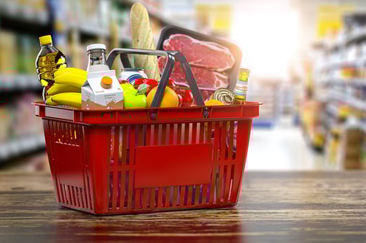 Food in a grocery store basket